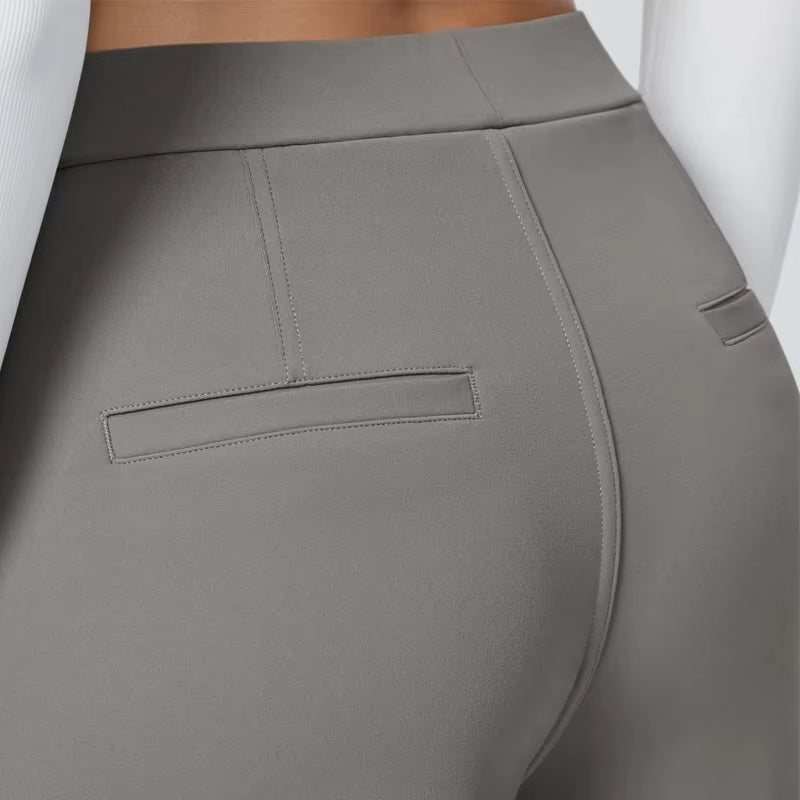 Women'S Casual Business Work Pants High Waist Adjustable Knot Wide Leg Flat Front Cargo Style Elastic Mid Waist Loose Pockets