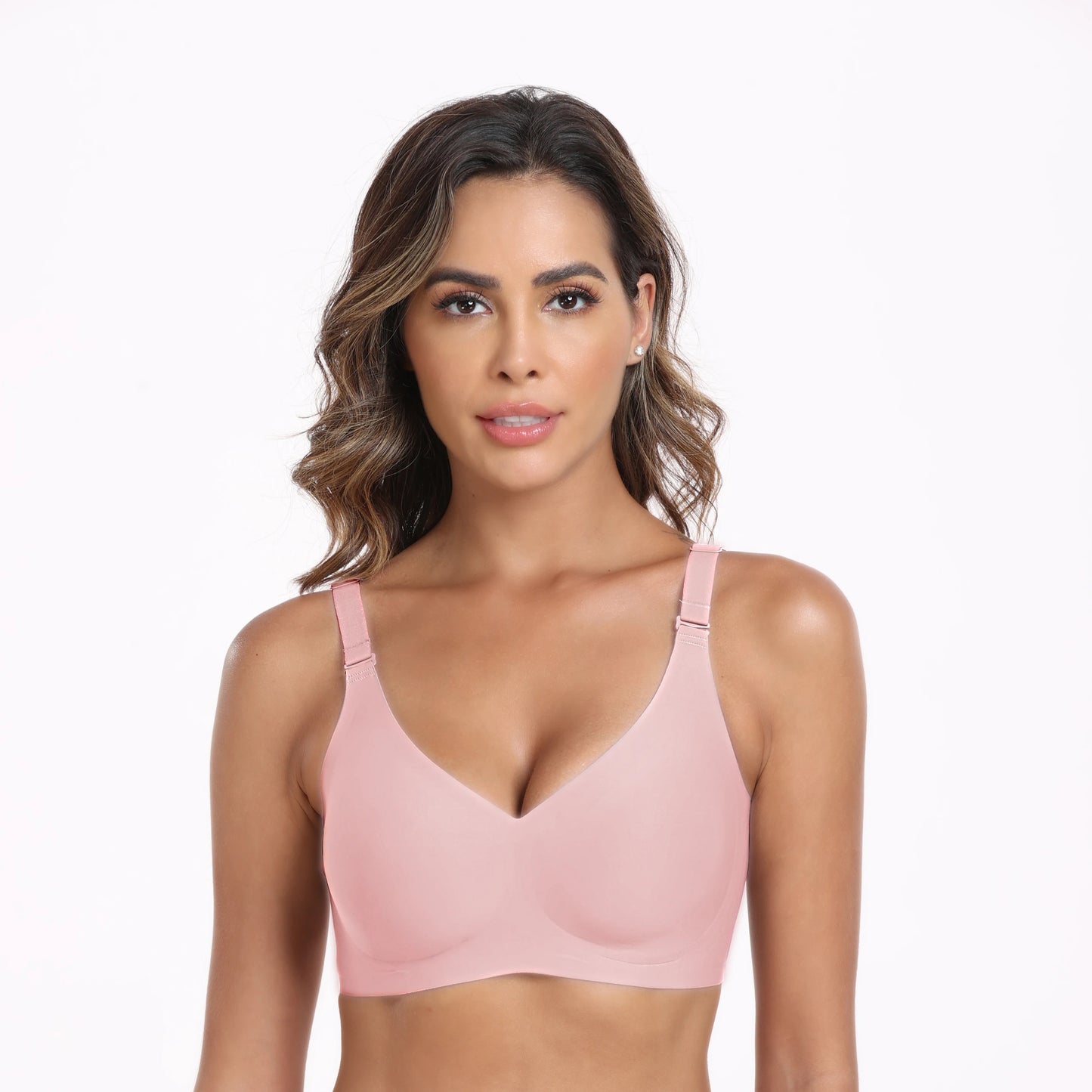 Seamless Bra, Wireless Nylon Spandex Bra & Stretch Full Coverage Bralette, V Neck Push up Sport Bra, Ice Silk Underwear