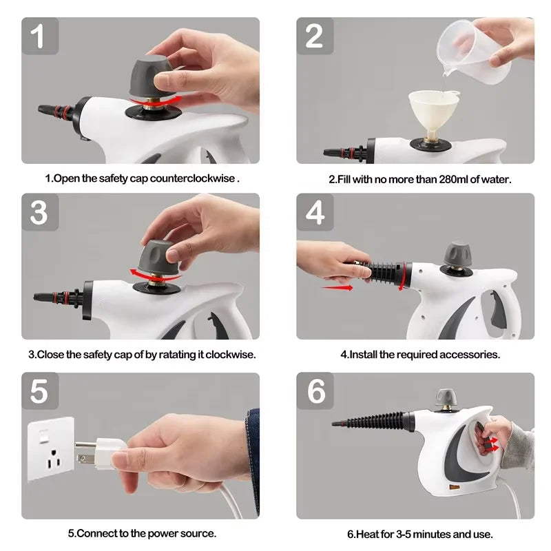 Handheld Steam Cleaner Carpet Sofa Car Portable Pressurized Steamer 9 Piece Accessory Set