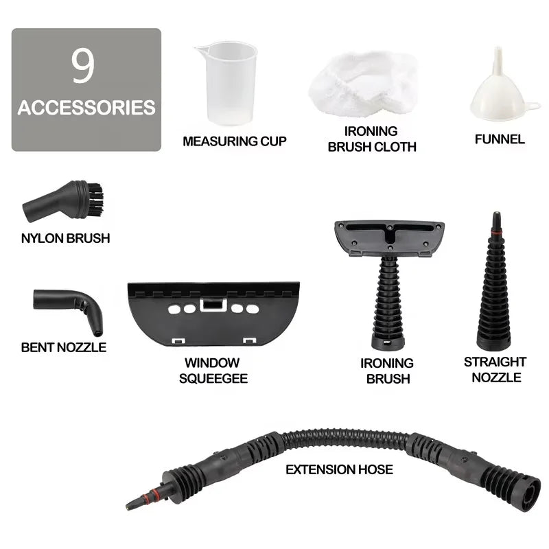 Handheld Steam Cleaner Carpet Sofa Car Portable Pressurized Steamer 9 Piece Accessory Set
