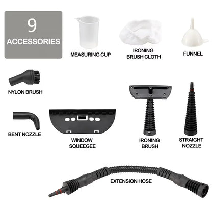 Handheld Steam Cleaner Carpet Sofa Car Portable Pressurized Steamer 9 Piece Accessory Set